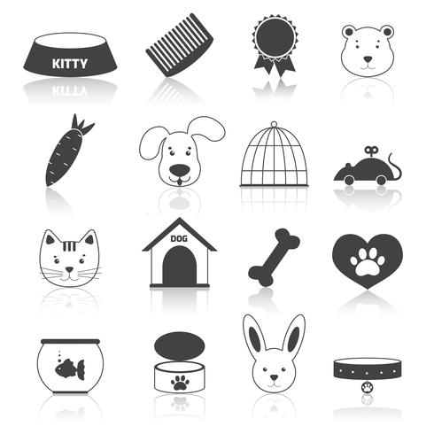 Conjunto de iconos de mascotas negro vector