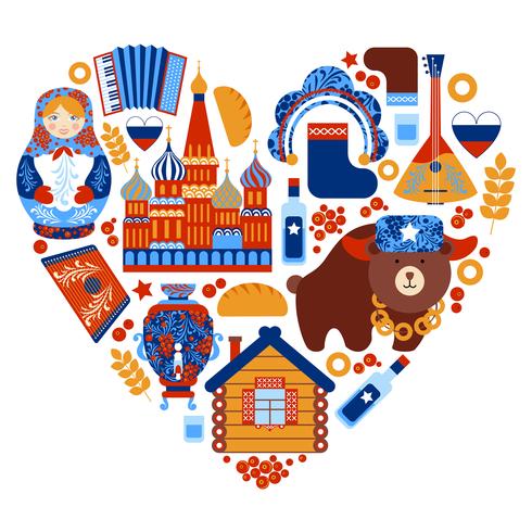 Rusia viaje conjunto de corazón vector