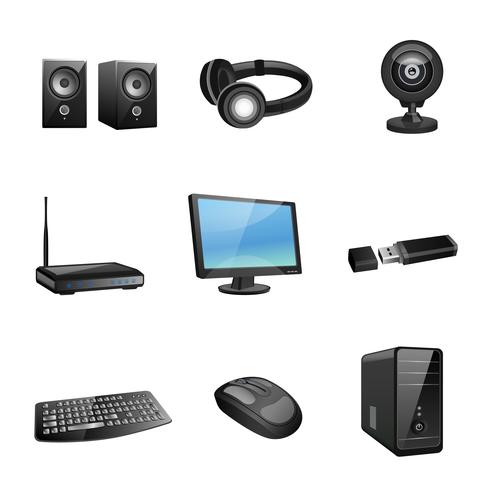 Iconos de accesorios de computadora negros vector