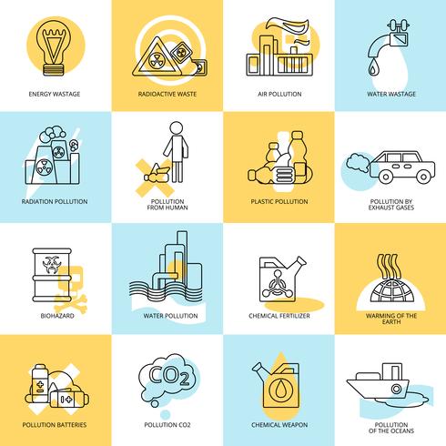 Pollution icon set vector