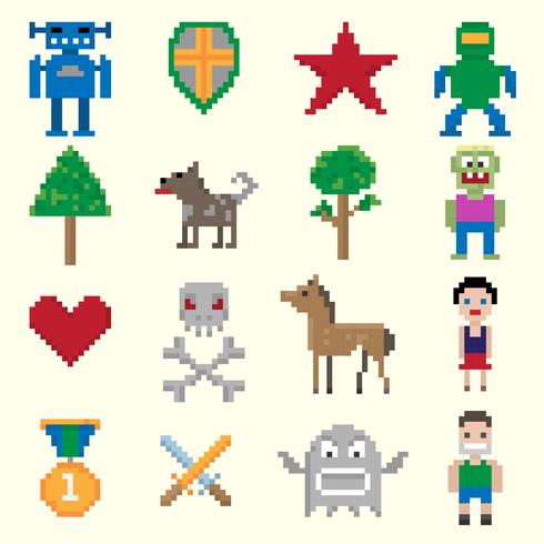 Personajes de juego pixel vector