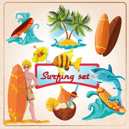 Surfing elements set vector