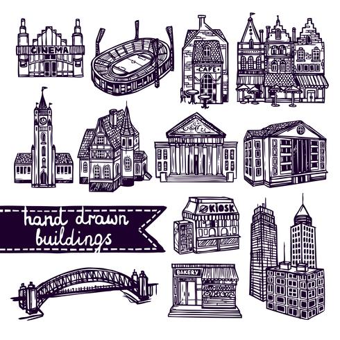 Sketch city building set vector