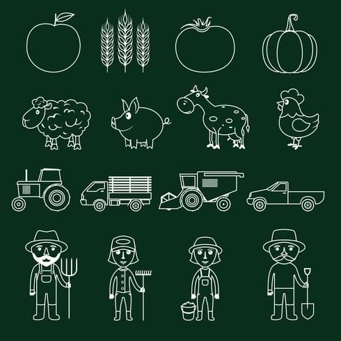 Farm icons set outline vector
