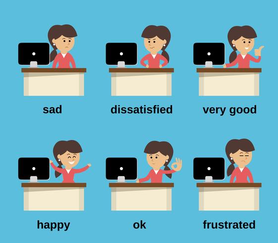 Businesswoman working emotions set vector