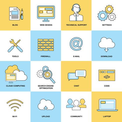 Web Flat Line Icons vector