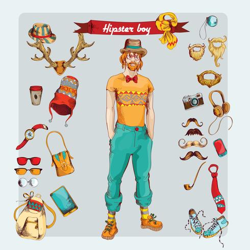 Hipster boy set vector