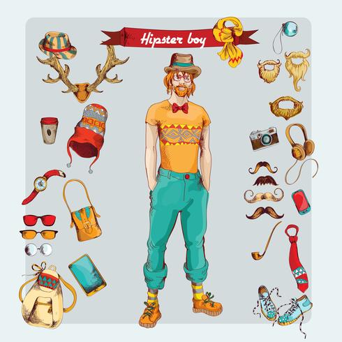 Hipster boy set vector