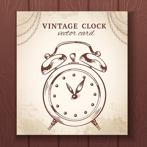 Old retro alarm clock card vector