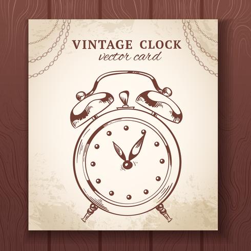 Antigua tarjeta de reloj despertador retro vector