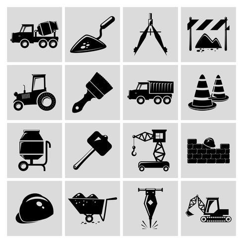 Conjunto de iconos de construcción negro vector