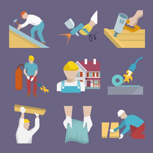 Roofer icons flat vector