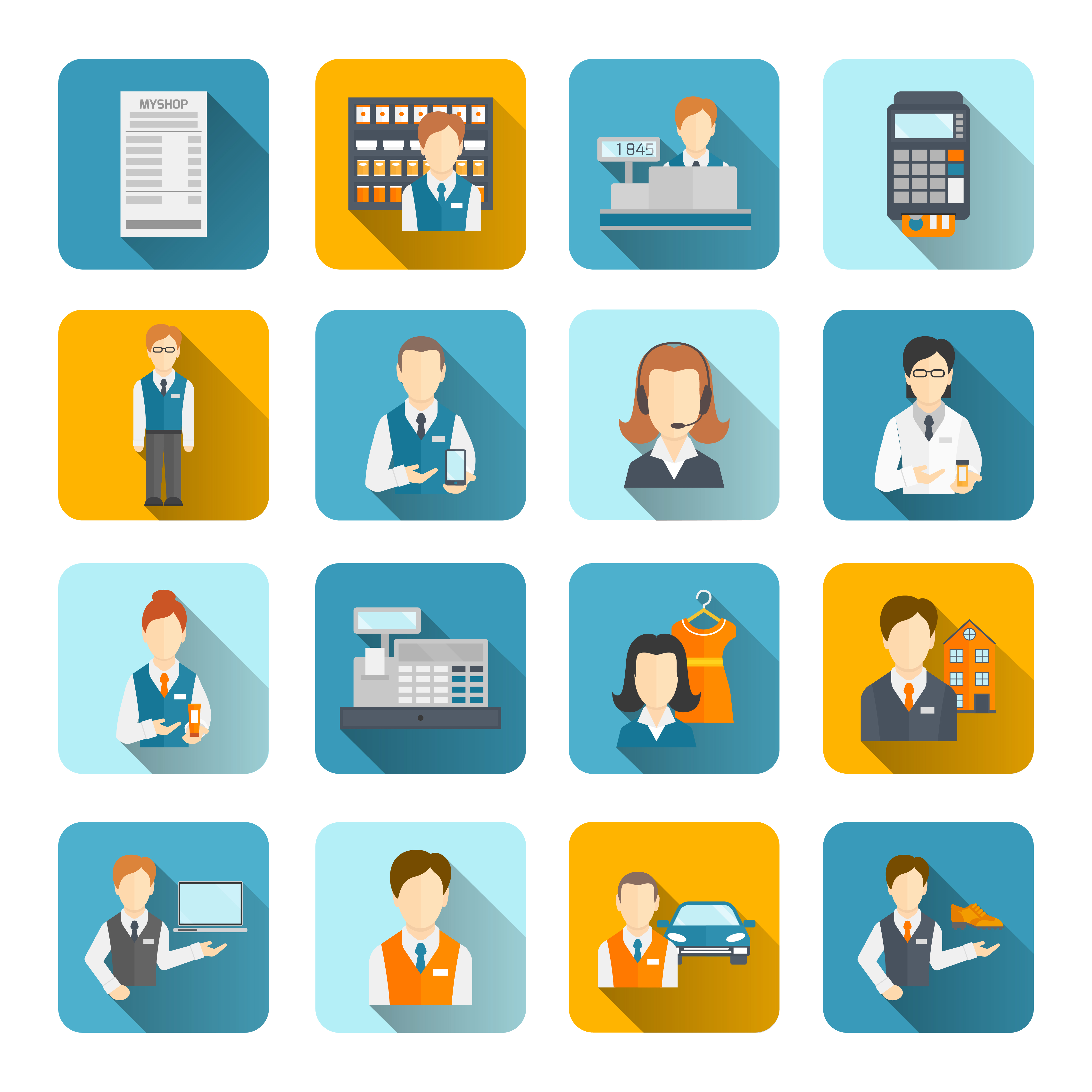 Salesman Icons Set Flat 454400 Vector Art At Vecteezy