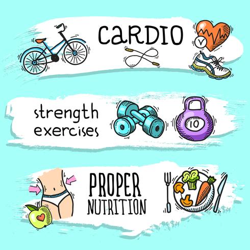 Fitness sketch banner set vector