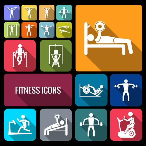 Workout training icons set flat vector