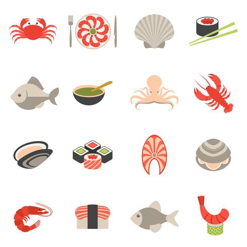 Seafood icons set flat vector