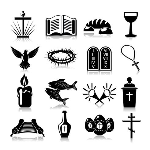 Conjunto de iconos de cristianismo negro vector