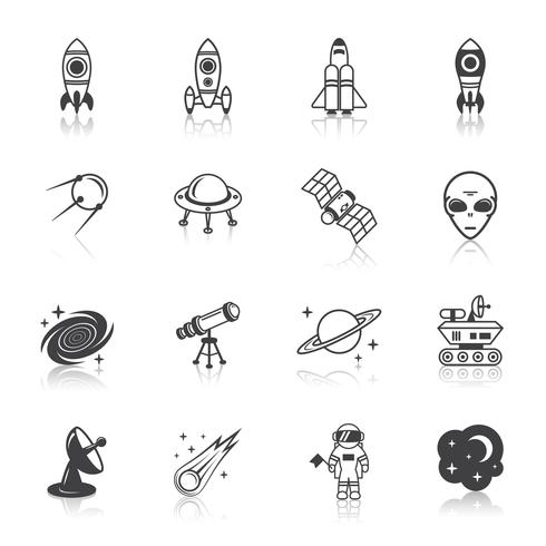 Space line icons set vector