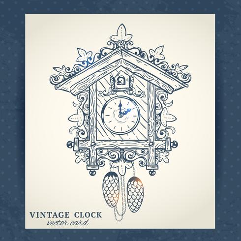 Old retro cuckoo clock postcard vector