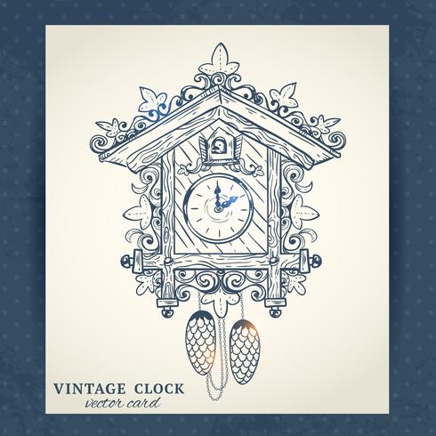 Old retro cuckoo clock postcard vector