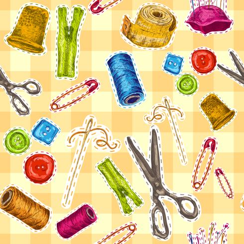 Sewing sketch seamless pattern vector