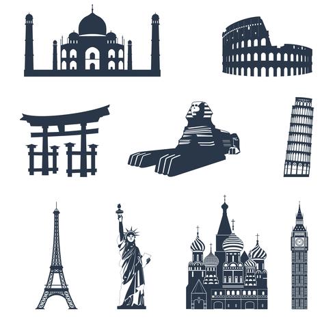 World famous landmarks black vector