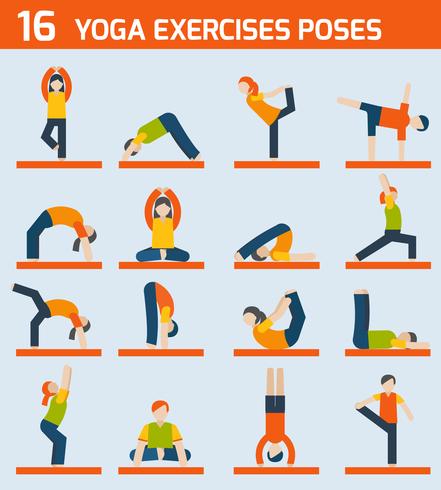 Yoga exercises icons vector