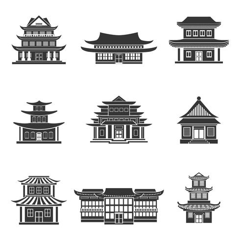 Chinese house icons black vector