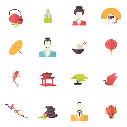 Japan icons flat vector