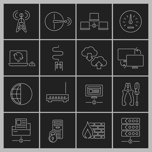 Network icons set outline vector