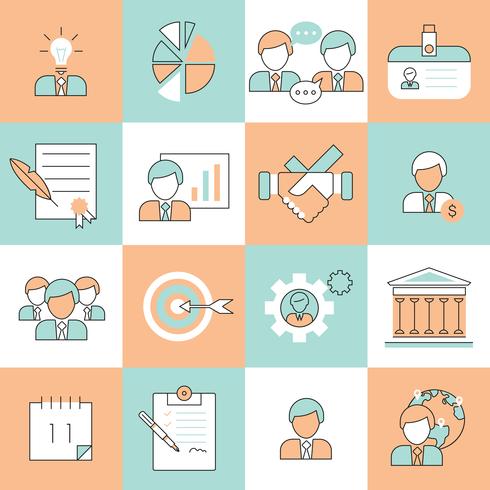 Business management icons flat line vector