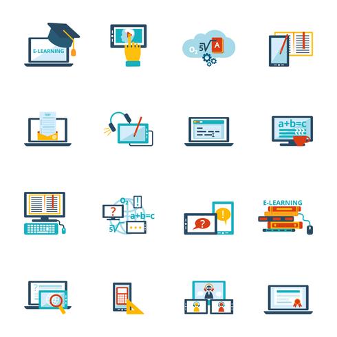 Icono de e-learning plano vector