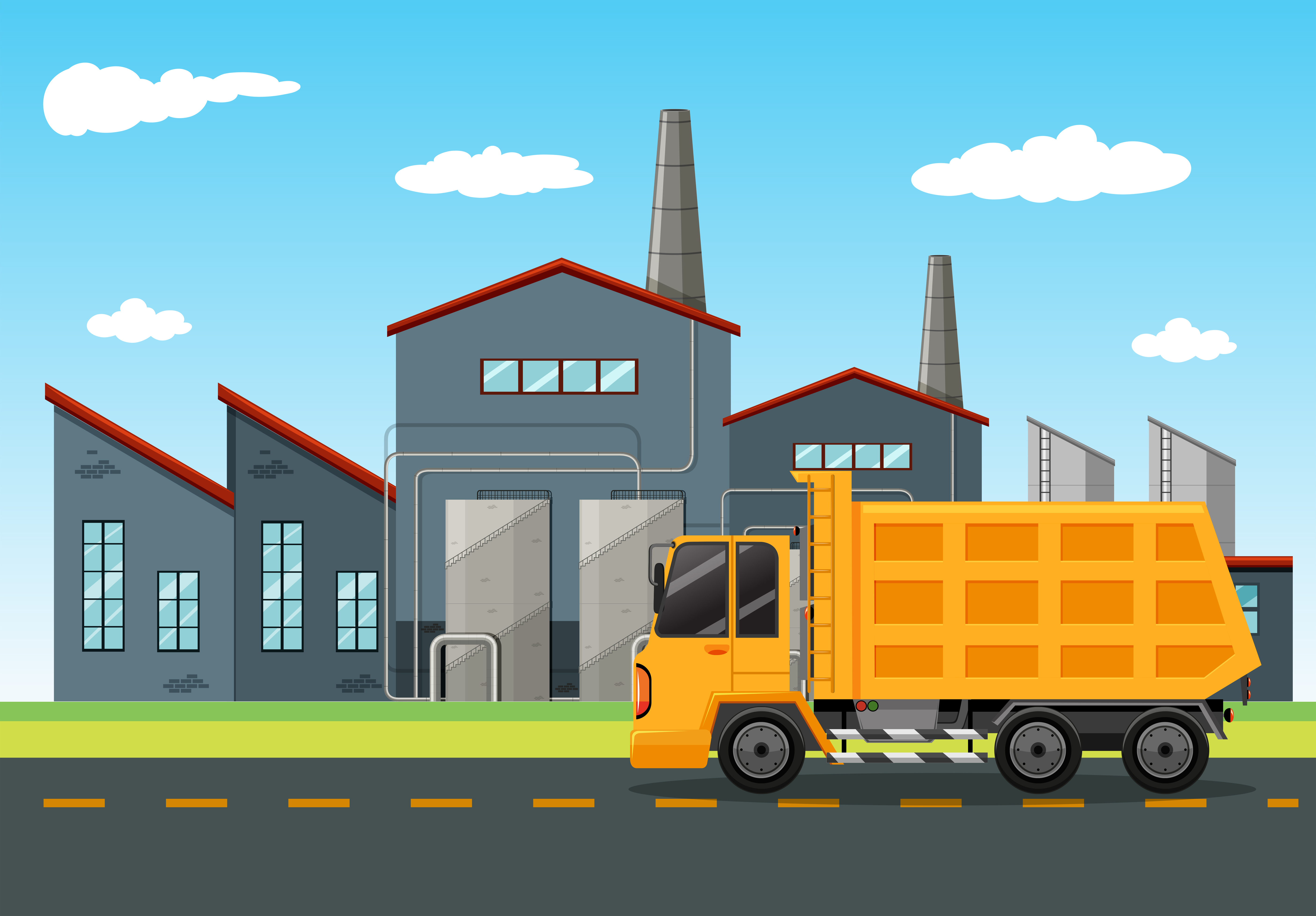Factory scene with dumping truck Download Free Vectors 