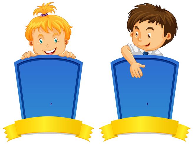 Label design with students in uniform vector