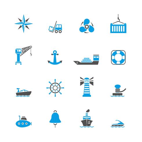 Conjunto de iconos de puerto de mar vector