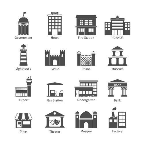 Government buildings icons vector