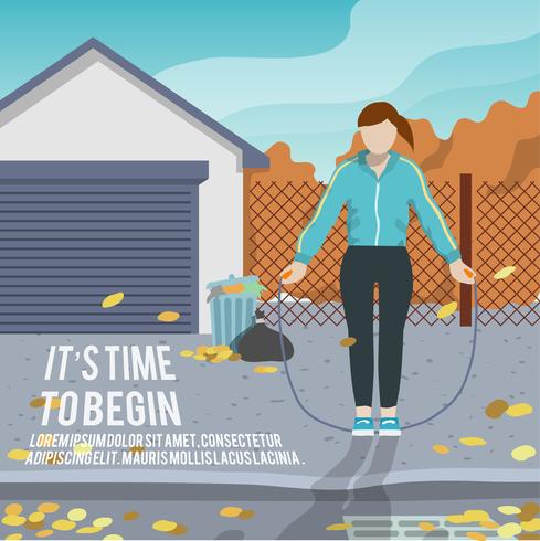 Woman with jump rope fitness poster vector