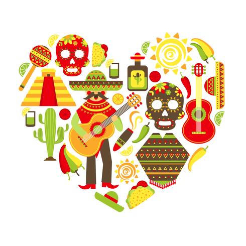 Conjunto de iconos decorativos de México vector