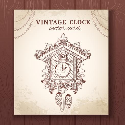 Tarjeta de reloj de cuco retro viejo vector