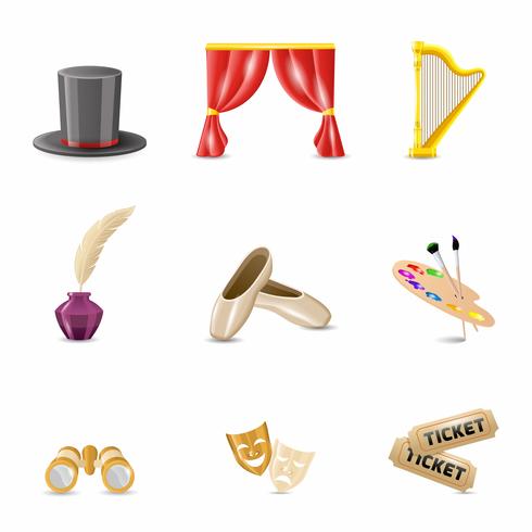 Theatre Realistic Icons vector