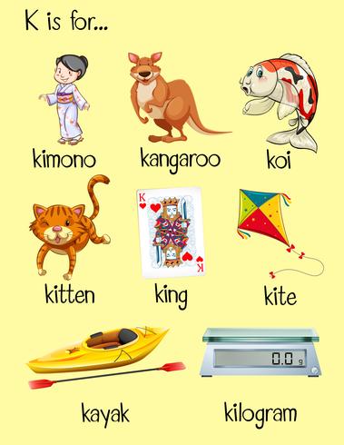 Many words start with letter K vector