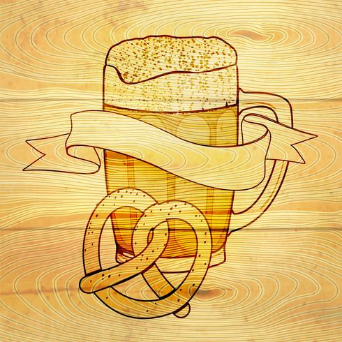 Fondo de cerveza y pretzel vector