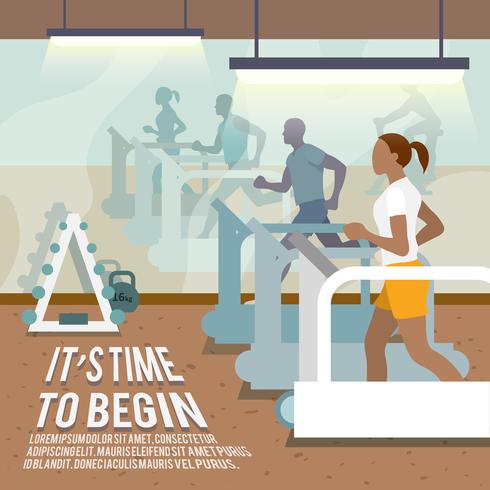 People on treadmills fitness poster vector