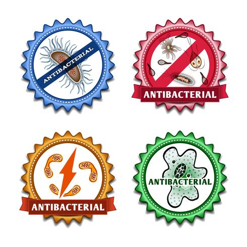 Conjunto de insignias antibacterianas. vector