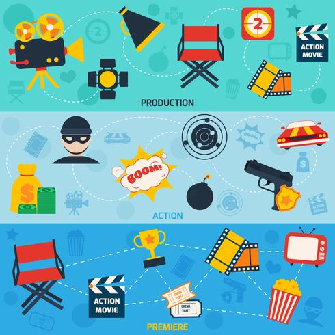 Action movie line banners vector