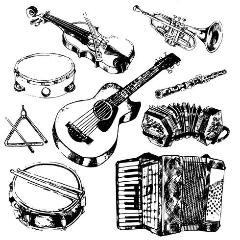 Conjunto de iconos de instrumentos musicales vector