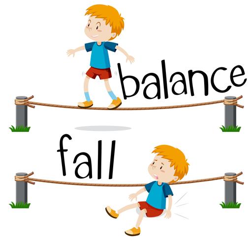 Opposite words for balance and fall vector