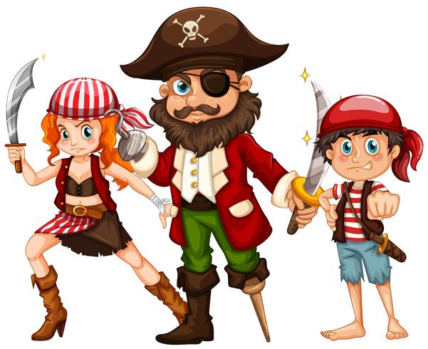 Pirate and two crews with weapons vector