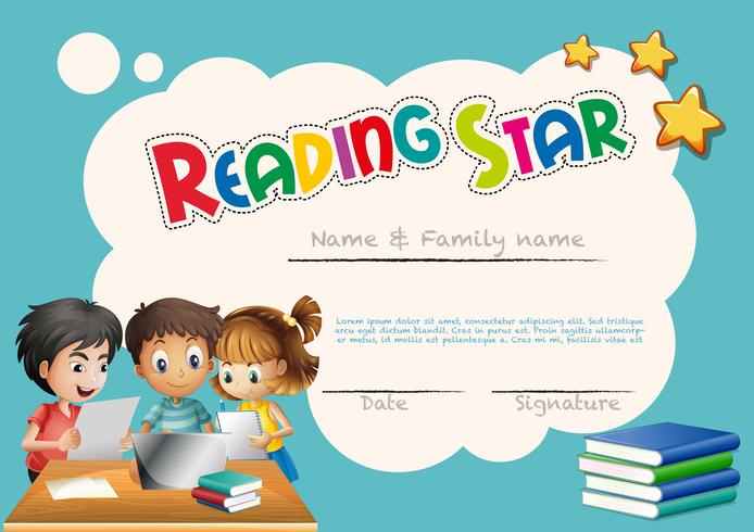 Reading star award template with children background vector