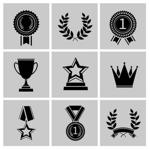 Iconos de premios establecidos en negro vector